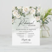 Invitation Roses blanches de boho romantique et faux or vert (Debout devant)