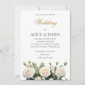 Invitation Roses blanches de mariage (Devant)