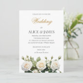 Invitation Roses blanches de mariage (Debout devant)
