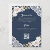 Invitation Roses blanches dentelle bleu marine Code QR mariag (Dos)