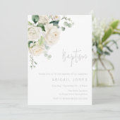 Invitation Roses blanches divines et Baptême de l'âge (Debout devant)