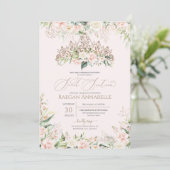 Invitation Roses Blanches Douce Rose Élégante Douce 16 Annive (Debout devant)