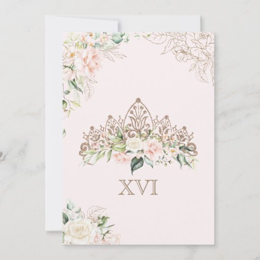 Invitation Roses Blanches Douce Rose Élégante Douce 16 Annive (Dos)