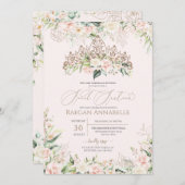 Invitation Roses Blanches Douce Rose Élégante Douce 16 Annive (Devant / Derrière)