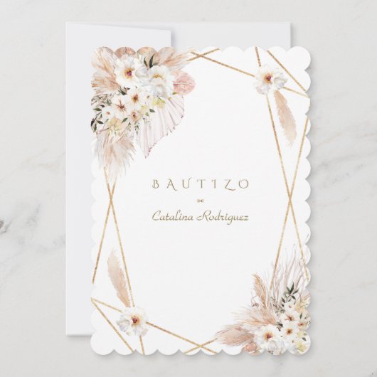 Invitation Roses blanches du désert Pampas Grass Baptême (Dos)