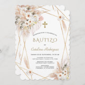 Invitation Roses blanches du désert Pampas Grass Baptême (Devant / Derrière)