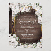 Invitation Roses blanches Elégant Bois rustique Floral Quince (Devant / Derrière)