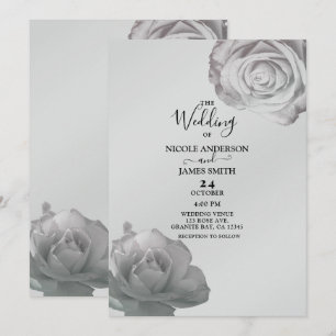 Invitation Roses blanches Élégant floral mariage gris argenté