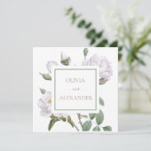 Invitation Roses blanches Élégant Mariage floral (Debout devant)