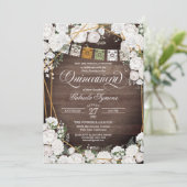 Invitation Roses blanches Elégant Western Rustic Quinceañera  (Debout devant)