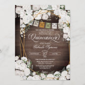 Invitation Roses blanches Elégant Western Rustic Quinceañera  (Devant / Derrière)
