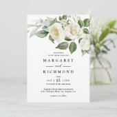 Invitation Roses blanches Elégante aquarelle Mariage floral (Debout devant)