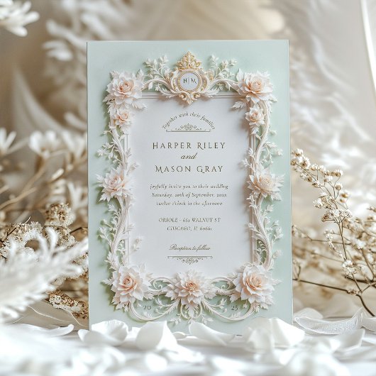 Invitation Roses blanches élégantes avec Or Faux