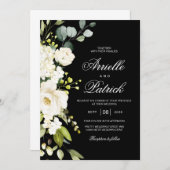 Invitation Roses blanches élégantes Verdure fleurie (Devant / Derrière)