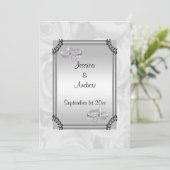 Invitation Roses blanches et anneaux de Mariage diamant (Debout devant)