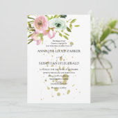 Invitation Roses blanches et blanches avec éclaboussures d'or (Debout devant)