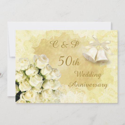 Invitation Roses blanches et clochettes 50e anniversaire de m (Devant)