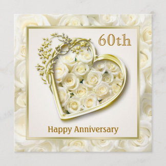 Invitation Roses blanches et cœur 60e anniversaire de mariage