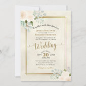 Invitation Roses blanches et Eucalyptus Boho Mariage d'aquare (Devant)