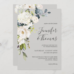 Invitation Roses blanches et Hydrangea Élégant Mariage floral