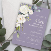Invitation Roses blanches et Hydrangeas Elégant 40e anniversa