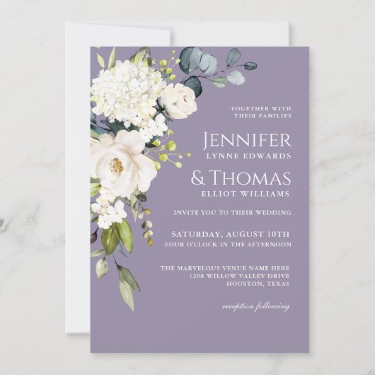 Invitation Roses blanches et Hydrangeas Élégant Mariage flora (Devant)