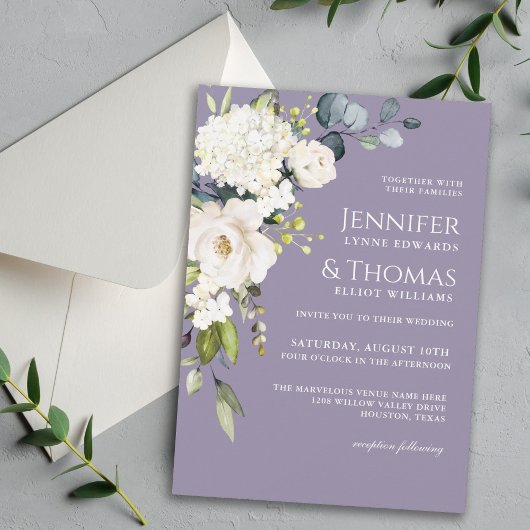 Invitation Roses blanches et Hydrangeas Élégant Mariage flora