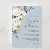 Invitation Roses blanches et Hydrangée sur Mariage Floral ble (Devant)