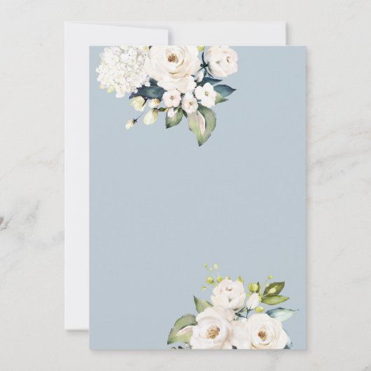 Invitation Roses blanches et Hydrangée sur Mariage Floral ble (Dos)
