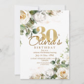 Invitation Roses blanches et or Dusty Floral 30e anniversaire (Devant)