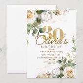 Invitation Roses blanches et or Dusty Floral 30e anniversaire (Devant / Derrière)