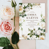 Invitation Roses blanches et poussière d'or Élégant Mariage d