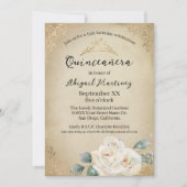 Invitation Roses blanches et Quinceanera Vintage or (Devant)