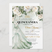 Invitation Roses blanches et roses blanches Boho Verdure et o (Devant / Derrière)