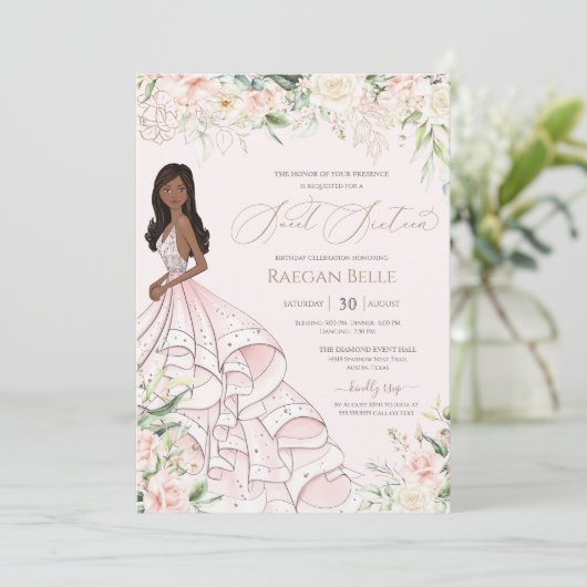 Invitation Roses Blanches et Roses Foncé en Luxe Robe Douce S (Debout devant)