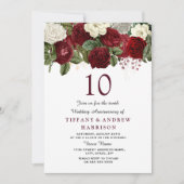 Invitation Roses blanches et rouges Bourgogne 10e anniversair (Devant)