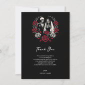 Invitation Roses blanches et rouges Squelette de mariage Merc (Devant)