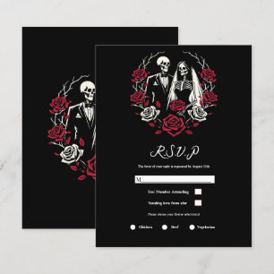 Invitation Roses blanches et rouges Squelette de mariage RSVP