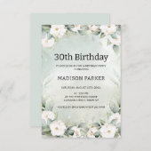 Invitation Roses blanches Eucalyptus Feuilles Anniversaire (Devant / Derrière)