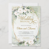 Invitation Roses blanches eucalyptus vert or oval mariage (Devant)
