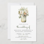 Invitation Roses Blanches Feuilles de Sauge Pot Mason Code QR (Devant)