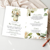 Invitation Roses Blanches Feuilles de Sauge Pot Mason Code QR
