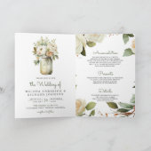 Invitation Roses Blanches Feuilles de Sauge Pot Mason Code QR (Intérieur)