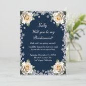 Invitation Roses blanches Flamme de neige de Noël (Debout devant)