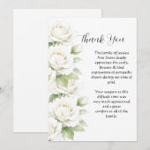 Invitation Roses blanches Fleurs funéraires Décès Merci (Devant / Derrière)