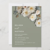 Invitation Roses blanches Fleurs réalistes Mariage (Devant)