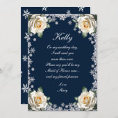 Invitation Roses Blanches Flocon De Neige Flamme De Noël Flam (Devant / Derrière)