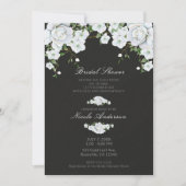 Invitation Roses blanches Floral & Charcoal Gris Fête des mar (Devant)