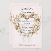 Invitation Roses blanches Floral Coeur Bow Anniversaire (Devant / Derrière)