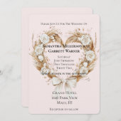 Invitation Roses blanches Floral Mariage Bow Coeur (Devant / Derrière)